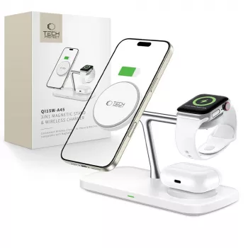 TECH-PROTECT QI15W-A45 Cargador inalámbrico magnético MagSafe 3 en 1 blanco