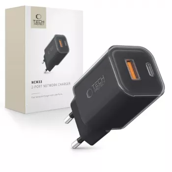 TECH-PROTECT NCM33 Cargador de red de 2 puertos PD 33W / QC3.0 Negro