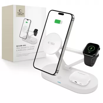 Tech-Protect QI15W-A41 3IN1 MagSafe estación de carga inalámbrica blanca