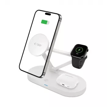 Tech-Protect QI15W-A41 3IN1 MagSafe estación de carga inalámbrica blanca
