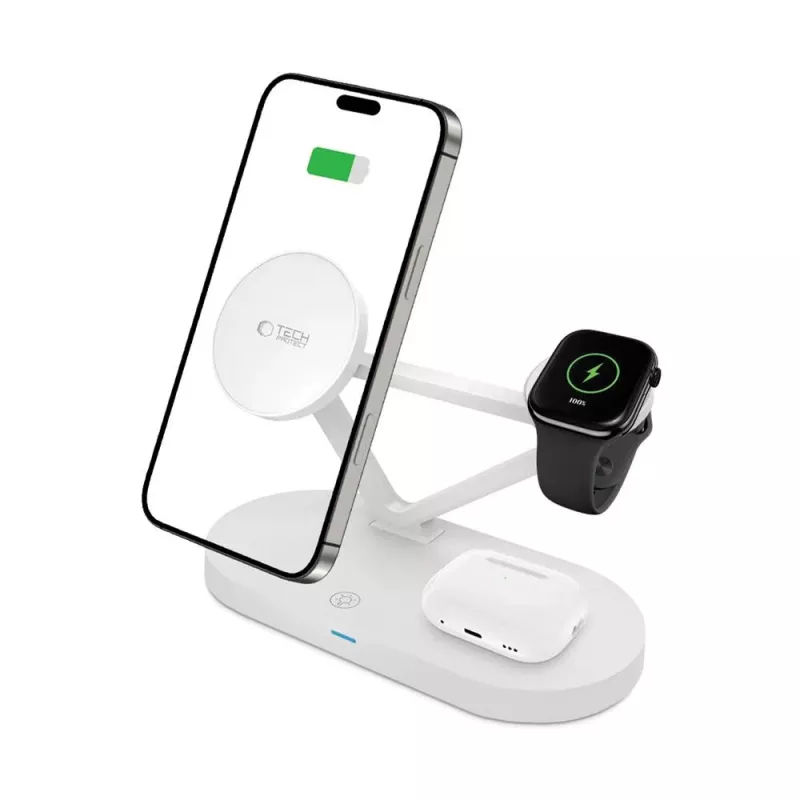 Tech-Protect QI15W-A41 3IN1 MagSafe estación de carga inalámbrica blanca