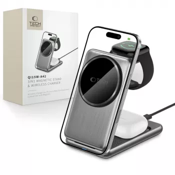 TECH-PROTECT QI15W-A42 Cargador inalámbrico magnético MagSafe 3 en 1 Gris espacial