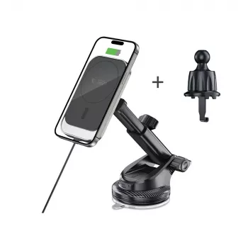TECH-PROTECT MM15W-V9 Soporte magnético MagSafe para salpicadero y rejilla de ventilación, cargador inalámbrico 15W, Negro