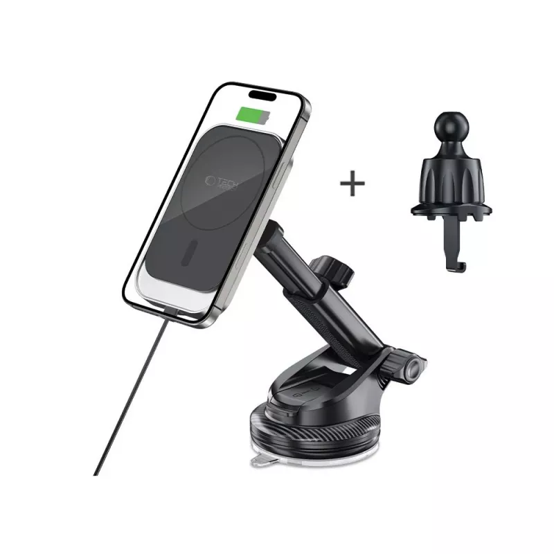 TECH-PROTECT MM15W-V9 Soporte magnético MagSafe para salpicadero y rejilla de ventilación, cargador inalámbrico 15W, Negro