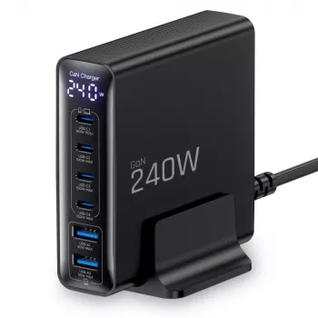 TECH-PROTECT DC240W-GAN Cargador de sobremesa de 6 puertos PD 240W / QC3.0 Negro