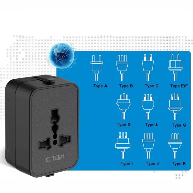 TECH-PROTECT TA300 Adaptador de viaje EU / UK / US / AU Negro