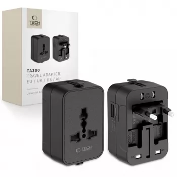 TECH-PROTECT TA300 Adaptador de viaje EU / UK / US / AU Negro