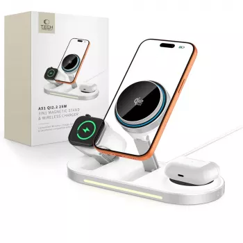 TECH-PROTECT A51 ARCTICBOOST Cargador inalámbrico magnético MagSafe 3 en 1 25W Qi2.2 Blanco