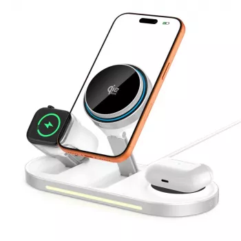 TECH-PROTECT A51 ARCTICBOOST Cargador inalámbrico magnético MagSafe 3 en 1 25W Qi2.2 Blanco