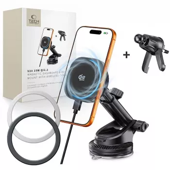 TECH-PROTECT V20 ARCTICBOOST Soporte magnético MagSafe para salpicadero y rejilla con cargador inalámbrico 25W Qi2.2 Negro