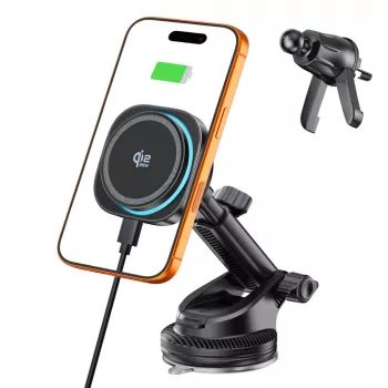TECH-PROTECT V20 ARCTICBOOST Soporte magnético MagSafe para salpicadero y rejilla con cargador inalámbrico 25W Qi2.2 Negro