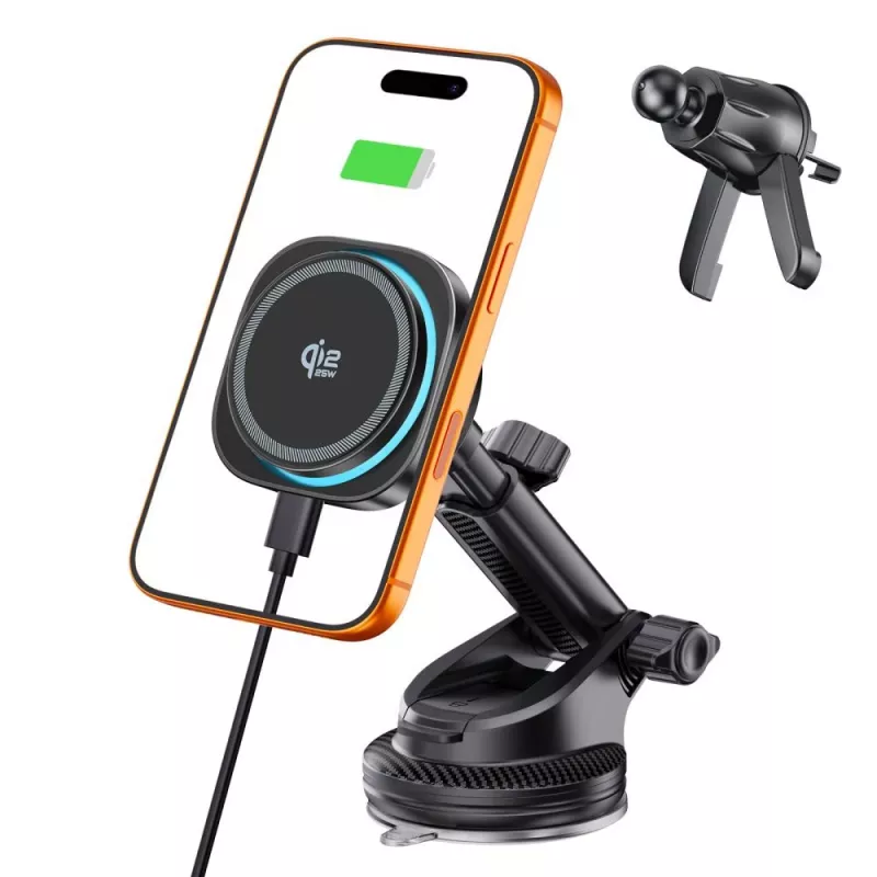 TECH-PROTECT V20 ARCTICBOOST Soporte magnético MagSafe para salpicadero y rejilla con cargador inalámbrico 25W Qi2.2 Negro