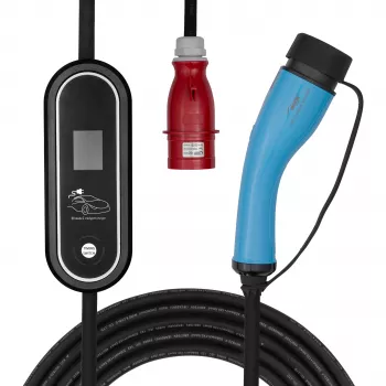 Akyga AK-EC-22 Cargador móvil para VE, Type 2, conector CEE 5 pines, trifásico, 32 A, 22 kW, LCD, 5 m