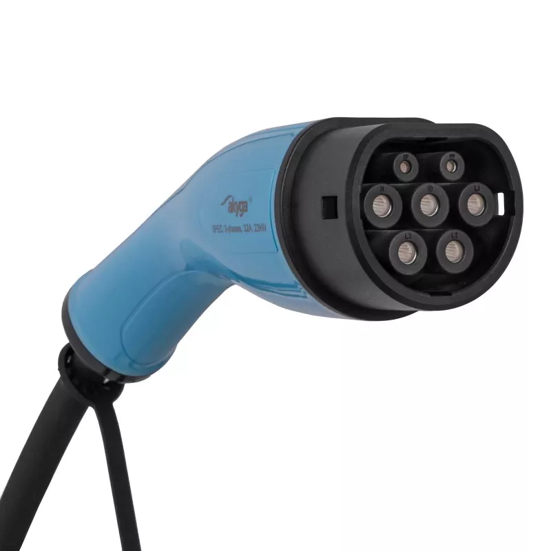 Akyga AK-EC-22 Cargador móvil para VE, Type 2, conector CEE 5 pines, trifásico, 32 A, 22 kW, LCD, 5 m