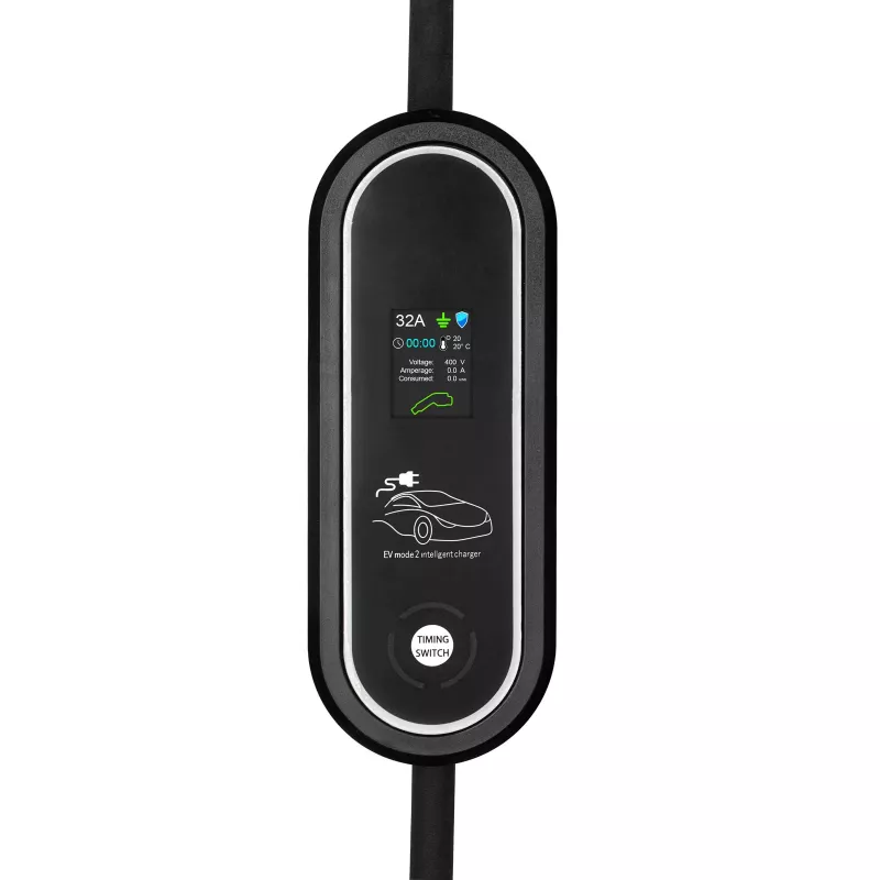 Akyga AK-EC-22 Cargador móvil para VE, Type 2, conector CEE 5 pines, trifásico, 32 A, 22 kW, LCD, 5 m