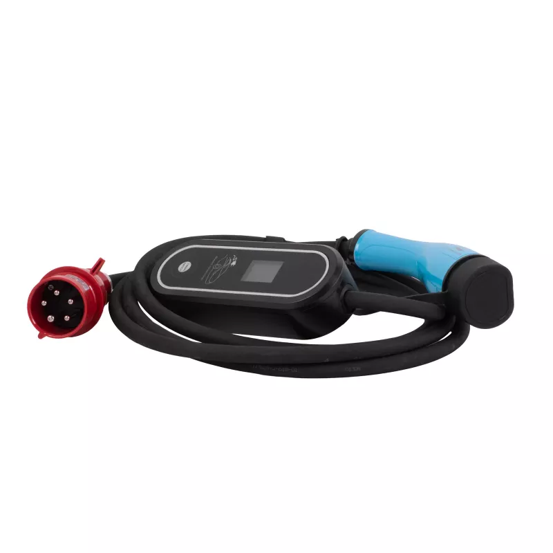 Akyga AK-EC-22 Cargador móvil para VE, Type 2, conector CEE 5 pines, trifásico, 32 A, 22 kW, LCD, 5 m