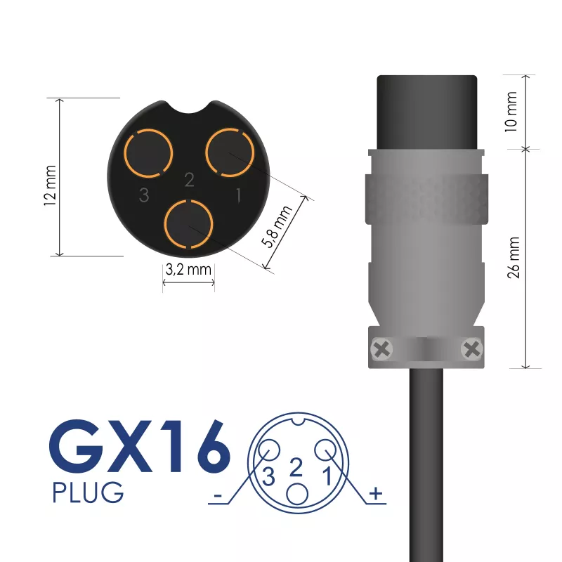 Akyga AK-EV-22 cargador para bicicleta eléctrica para baterías de litio de 60 V (16S), 67,2 V, 2 A, 135 W, conector hembra GX16 12 mm, 1,2 m
