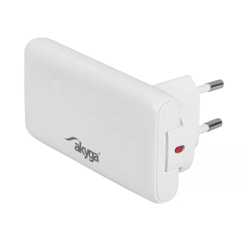 Akyga AK-CH-31 cargador USB GaN plano 65 W, USB-C PD + USB-A, blanco
