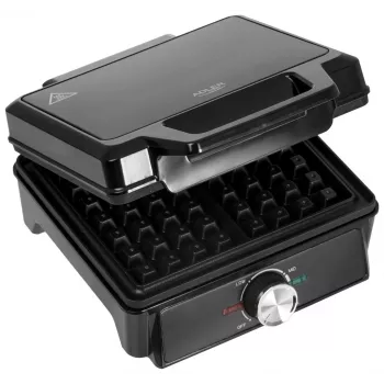 Adler AD 3088 gofrera para 2 gofres grandes, 1600 W (máx. 2000 W), placas antiadherentes, temperatura regulable, negra (AD 3088)