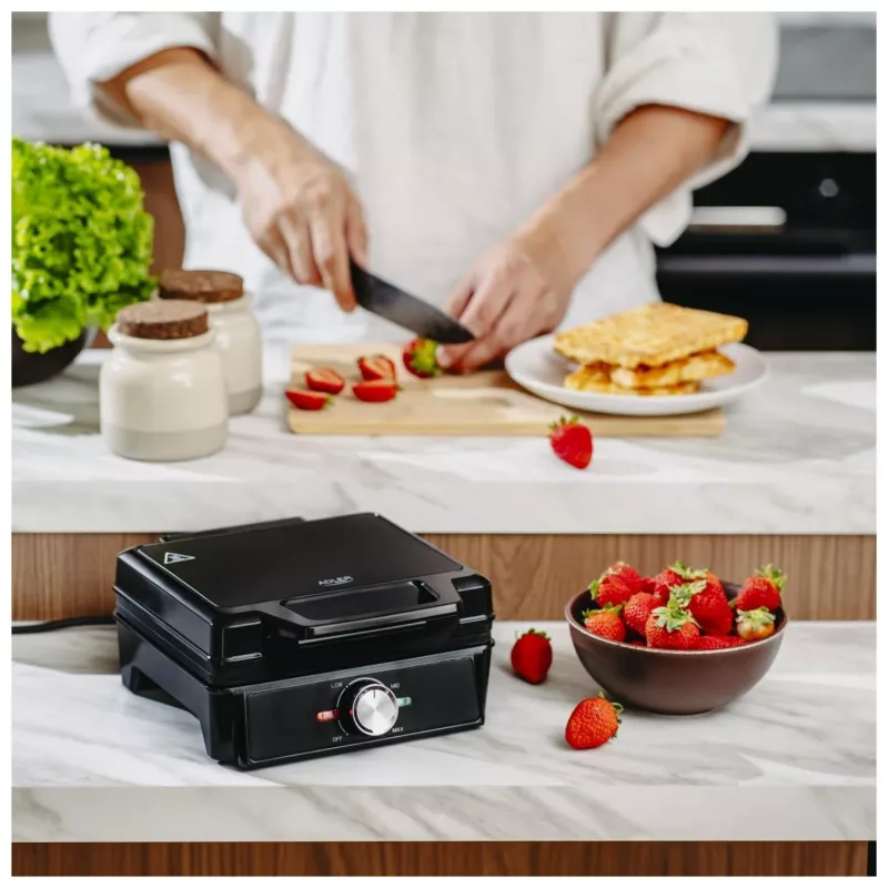 Adler AD 3088 gofrera para 2 gofres grandes, 1600 W (máx. 2000 W), placas antiadherentes, temperatura regulable, negra (AD 3088)