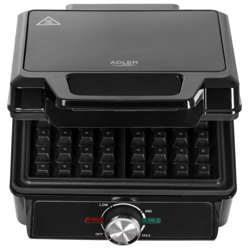 Adler AD 3088 gofrera para 2 gofres grandes, 1600 W (máx. 2000 W), placas antiadherentes, temperatura regulable, negra (AD 3088)