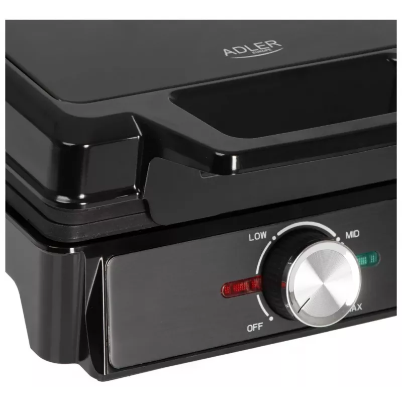 Adler AD 3088 gofrera para 2 gofres grandes, 1600 W (máx. 2000 W), placas antiadherentes, temperatura regulable, negra (AD 3088)