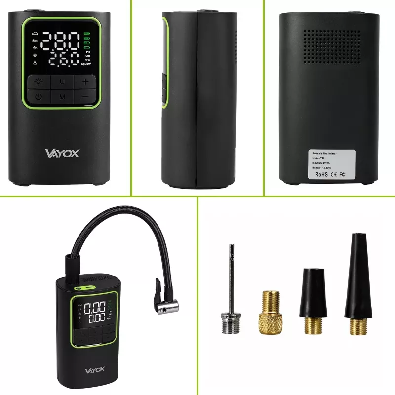 VAYOX VA0409 Bomba de aire recargable 4000mAh cilindro 19mm inflador digital de neumáticos