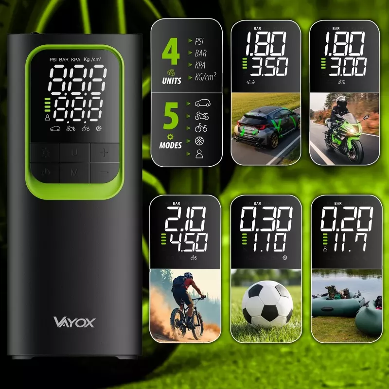 VAYOX VA0410 Bomba de aire recargable 8000mAh cilindro 19mm con función powerbank