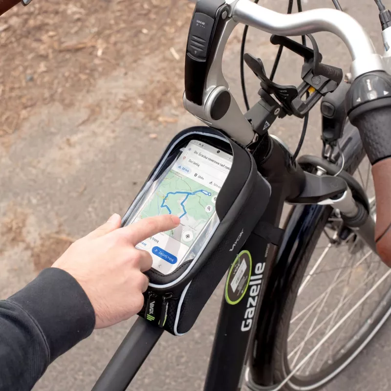 Vayox VA0450 Bolsa de cuadro para bicicleta con dos bolsillos y compartimento para móvil, negro