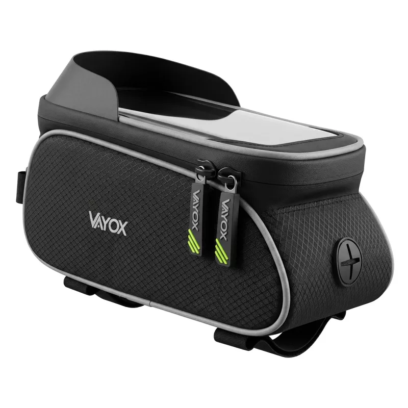 Vayox VA0450 Bolsa de cuadro para bicicleta con dos bolsillos y compartimento para móvil, negro