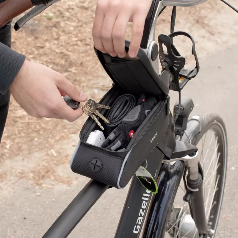 Vayox VA0450 Bolsa de cuadro para bicicleta con dos bolsillos y compartimento para móvil, negro