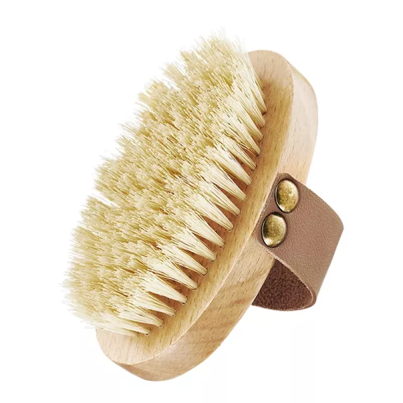GLOV cepillo corporal seco - cerdas naturales de tampico, mango de madera de haya, correa ergonómica para exfoliación y masaje