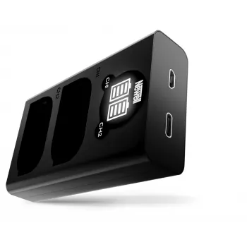 Cargador USB-C de doble canal Newell DL-USB-C para batería Panasonic DMW-BLK22 Negro