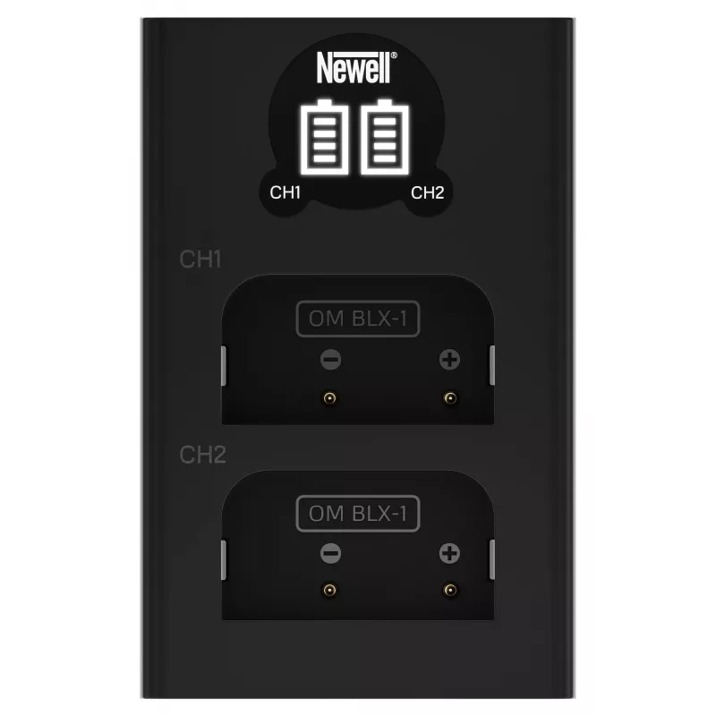 Cargador de dos canales Newell DL-USB-C para baterías Olympus BLX-1