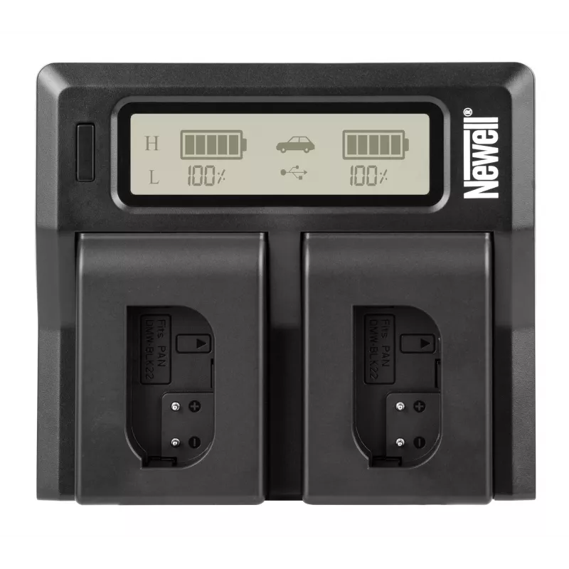 Cargador de dos canales Newell DC-LCD para baterías Panasonic DMW-BLK22