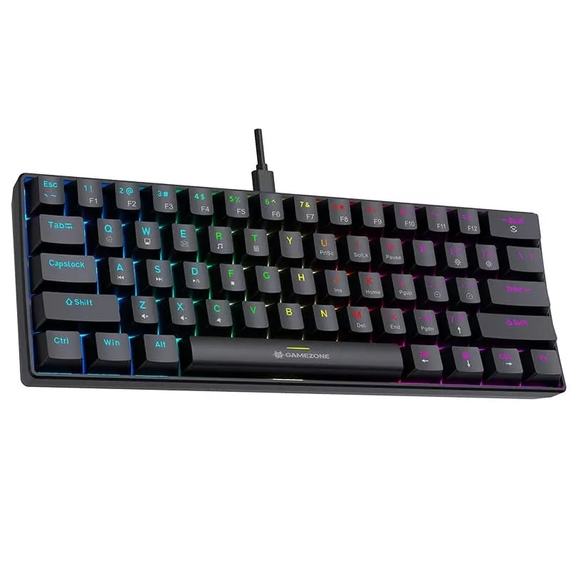 Tracer GameZone Claws 61 Teclado Gaming Mecánico con Cable, Formato 60%, Interruptores Outemu Blue, Retroiluminación RGB, Negro