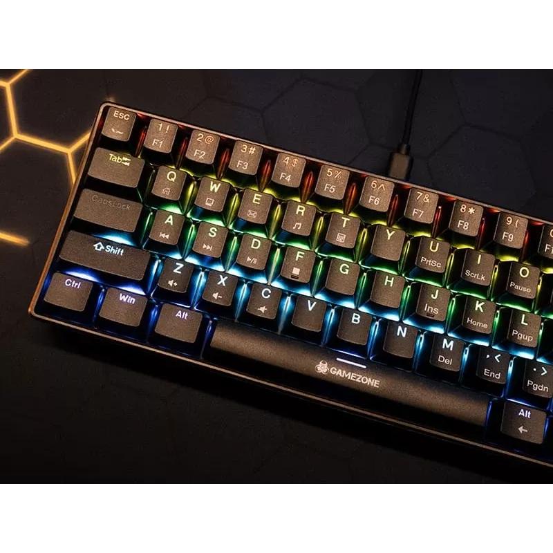 Tracer GameZone Claws 61 Teclado Gaming Mecánico con Cable, Formato 60%, Interruptores Outemu Blue, Retroiluminación RGB, Negro