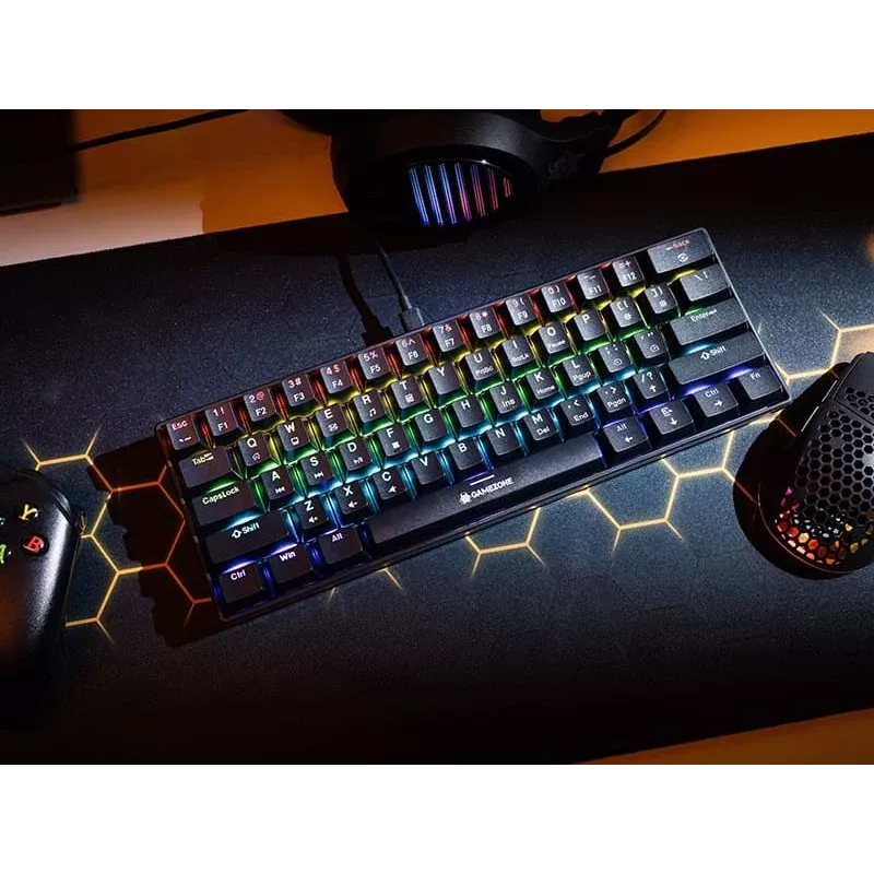 Tracer GameZone Claws 61 Teclado Gaming Mecánico con Cable, Formato 60%, Interruptores Outemu Blue, Retroiluminación RGB, Negro