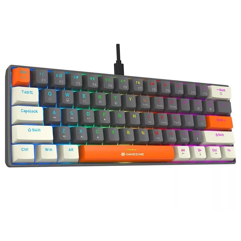 Tracer GameZone Claws 61 Teclado Gaming Mecánico con Cable, Formato 60%, Interruptores Azules, Retroiluminación RGB, Gris