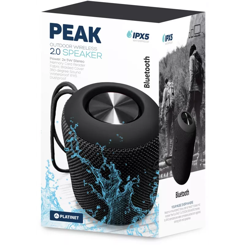 Platinet PEAK Altavoz Bluetooth 10W (2x5W) BT5.0+EDR 2200mAh IPX5 resistente al agua