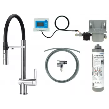 Grifo de cocina DEANTE con set de filtro de agua, caño flexible, negro mate