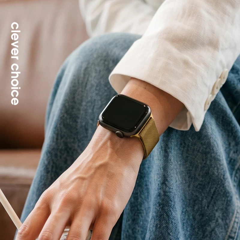 Crong Milano Steel - correa de acero inoxidable para Apple Watch 42/44/45/49 mm (dorada)
