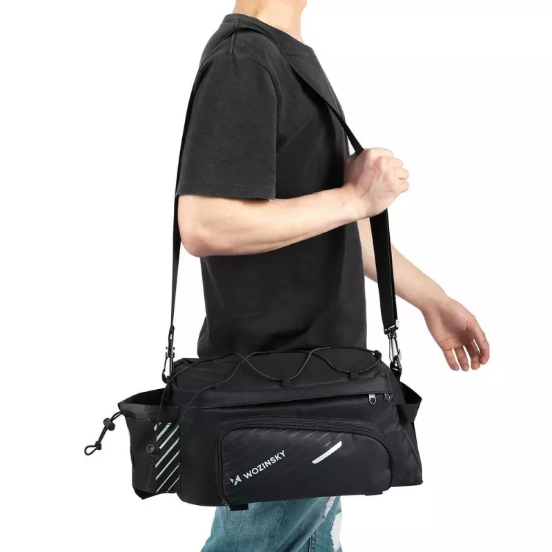 Wozinsky bolsa para portaequipajes de bicicleta 9L con correa de hombro y funda de lluvia negra (WBB22BK)