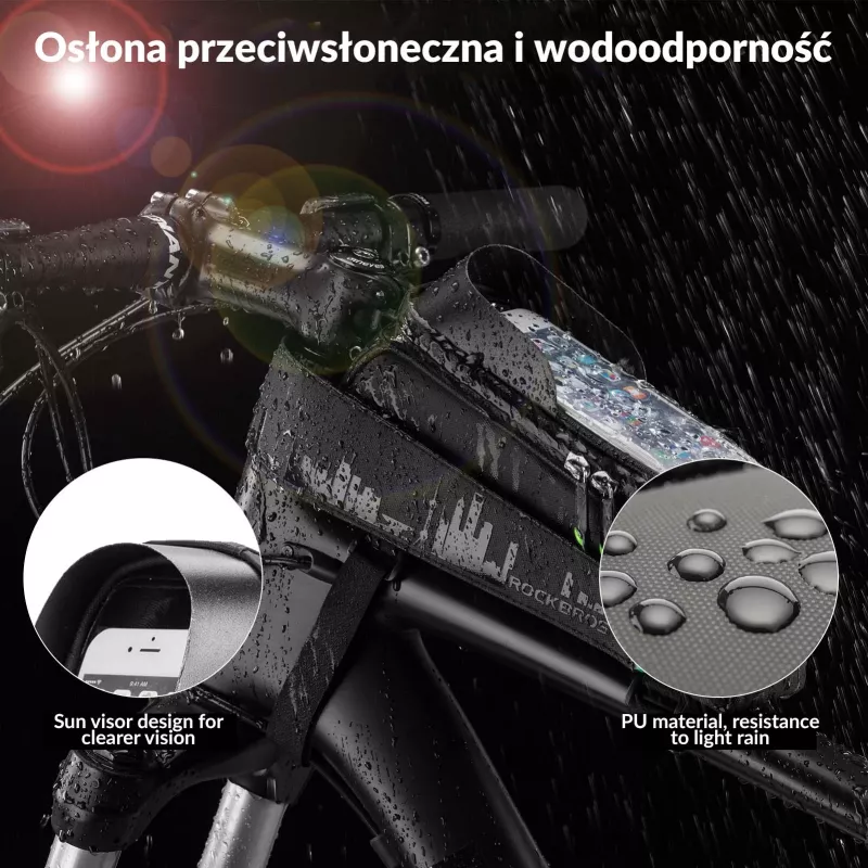 ROCKBROS Bolsa de cuadro para bicicleta 029-1BK con bolsillo para móvil - Negro