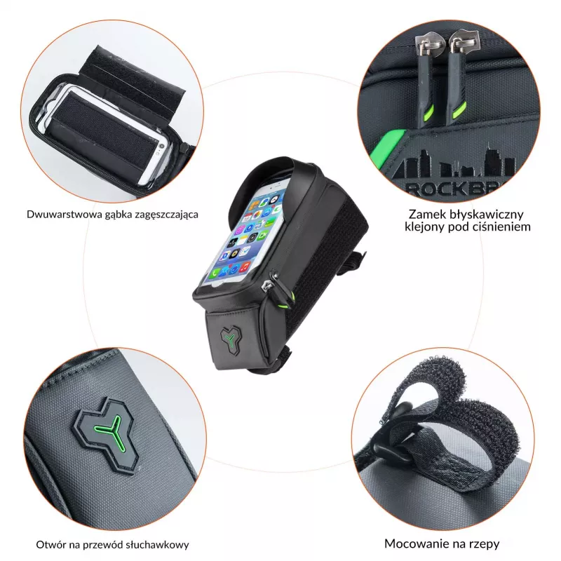 ROCKBROS Bolsa de cuadro para bicicleta 029-1BK con bolsillo para móvil - Negro