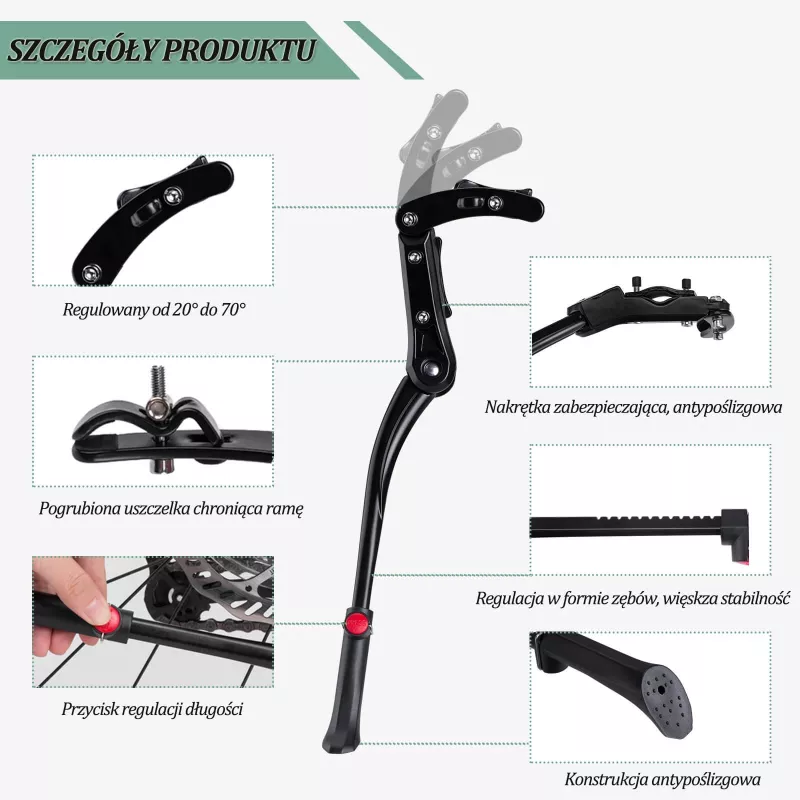 ROCKBROS Caballete para bicicleta JC1005BK - Negro, ajustable 345-400mm, aleación de aluminio, pie de goma antideslizante, para ruedas de 24-29