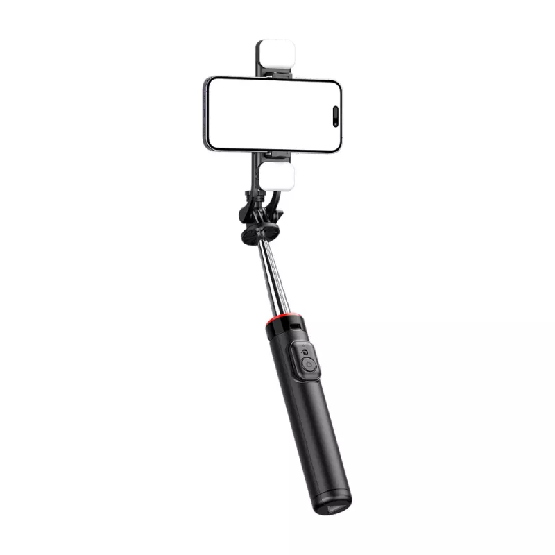 HURTEL Selfie Stick WC13YDS Palo telescópico 1,3 m con doble luz LED y soporte para móvil - Negro