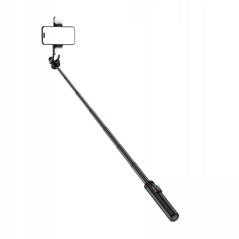 WOZINSKY Selfie Stick WC12YDS Palo telescópico 1,3 m de aleación de aluminio con doble luz LED y soporte para móvil - Negro