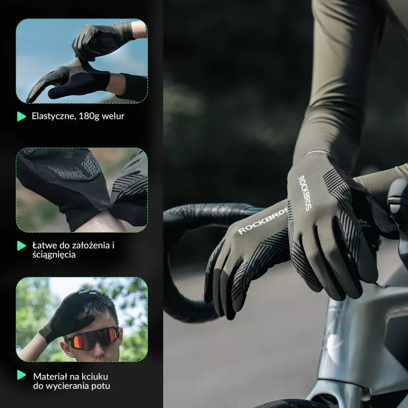 ROCKBROS Guantes de ciclismo de medio dedo talla L Verde-Negro