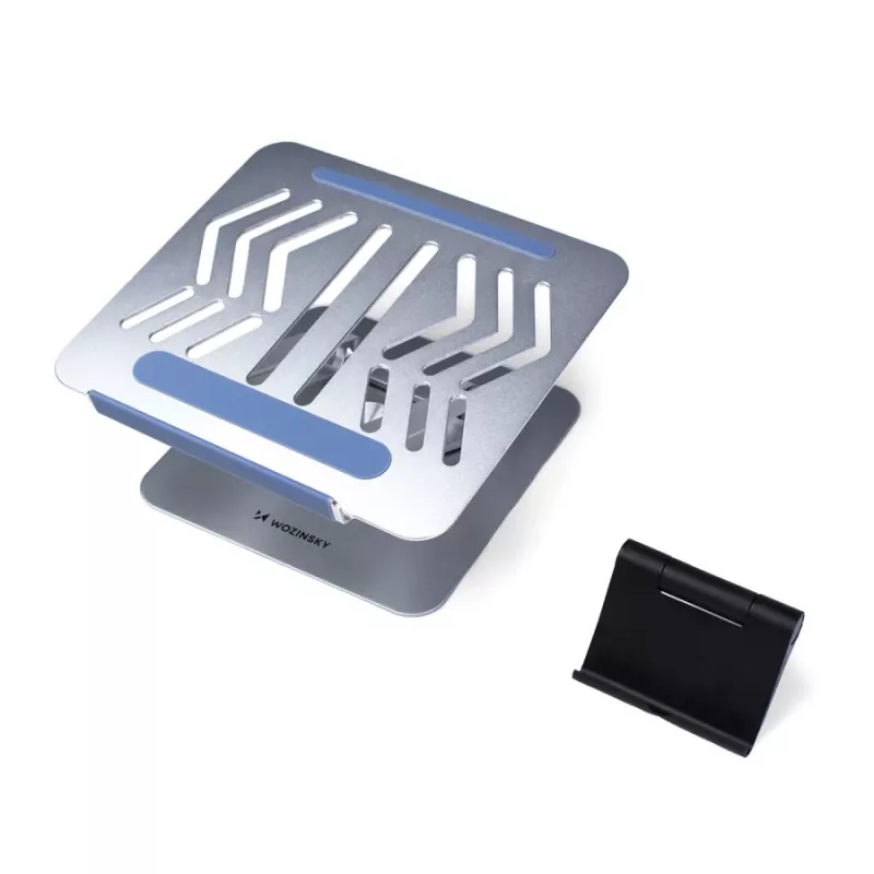 Soporte para portátil 360° Wozinsky plateado con soporte para móvil